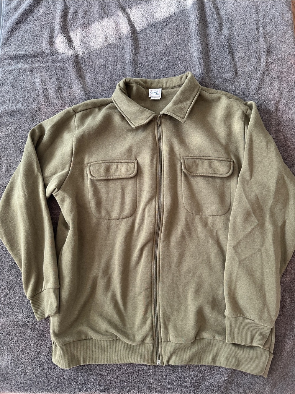 Men's Olive Green Zip-Up Military Fleece Jacket
